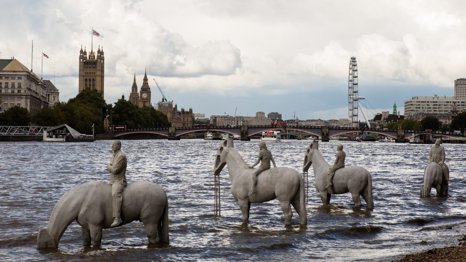 stunning sculpture the rising tide four horseman london