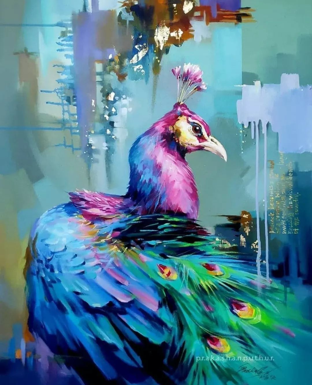 acrylic painting peacock by prakashan puthur