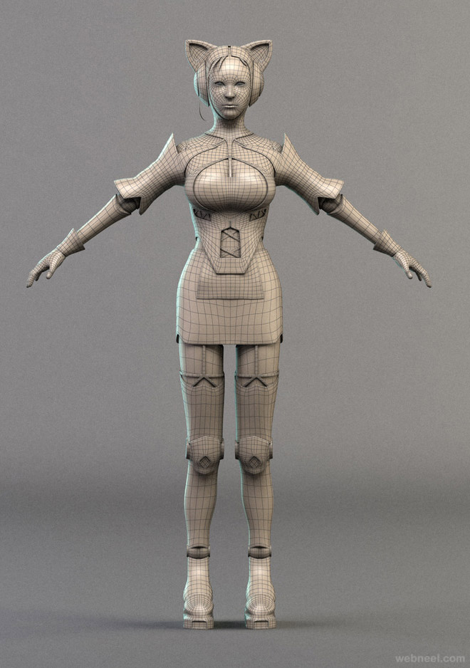 3d girl model wireframe by adam sacco