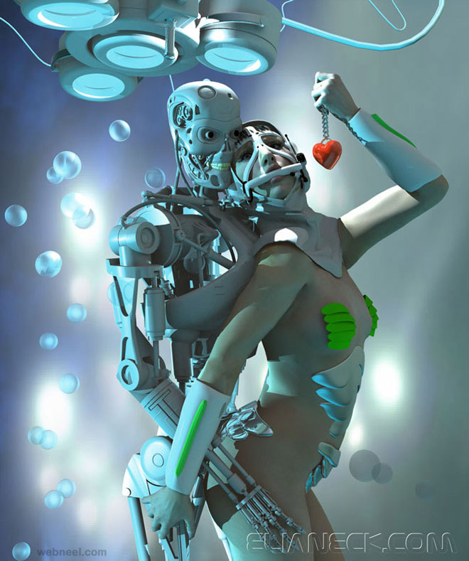 robot romance sci fi 3d character by eliane