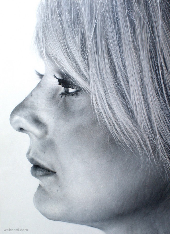 realistic face black and white painting by simon hennessey