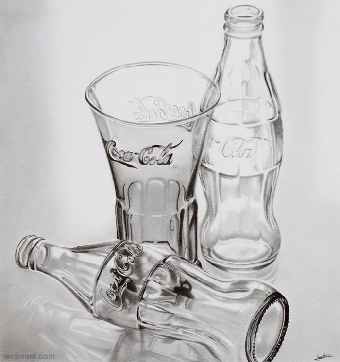 glass bottle realistic pencil drawing by anais forterre