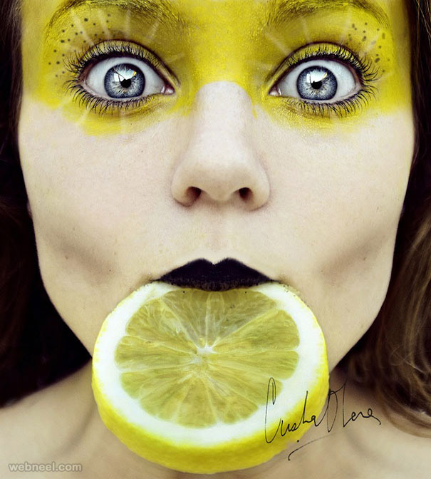 orange fruit face portrait photography by cristina otero