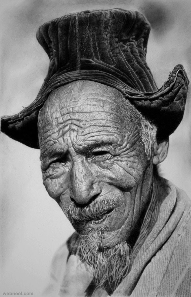 old man realistic pencil drawing by francoclun