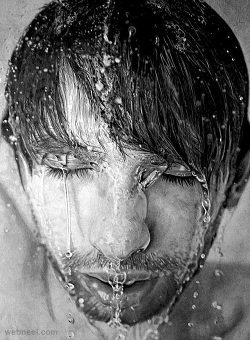 face man water realistic pencil drawing