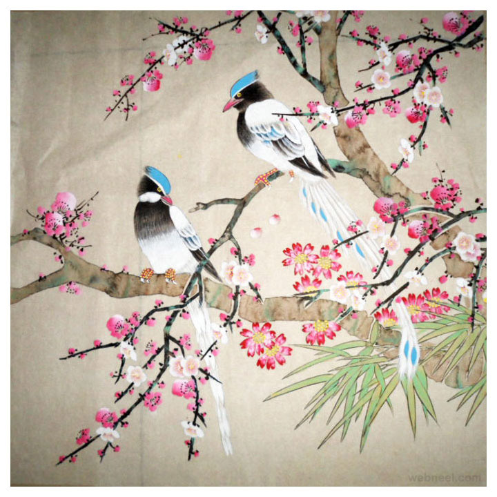chinese painting bird cherry