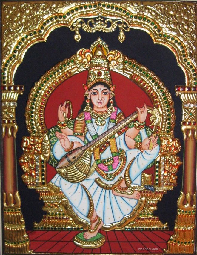 tanjore painting saraswathi