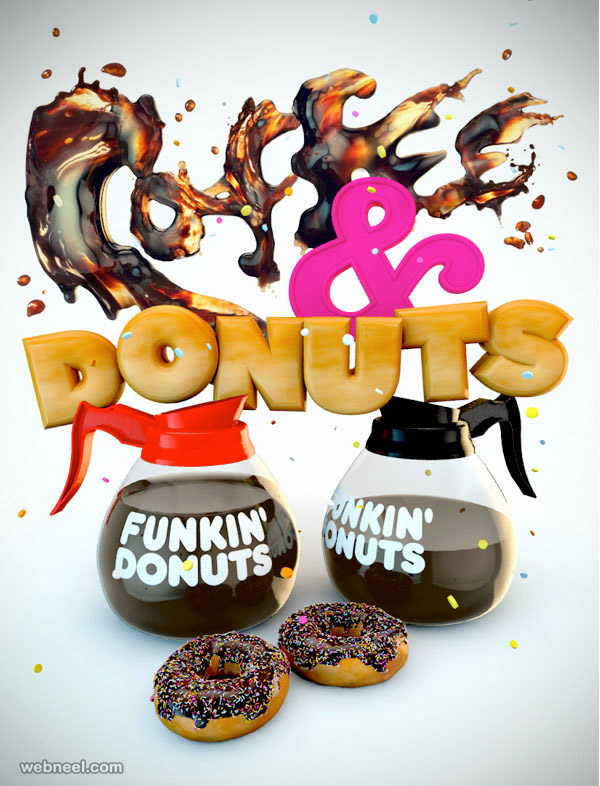 3d typography design coffee donuts
