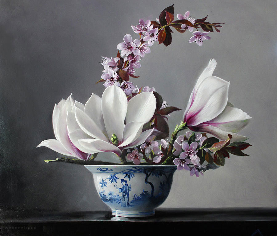 realistic flower painting magnolia by pieterwagemansaia