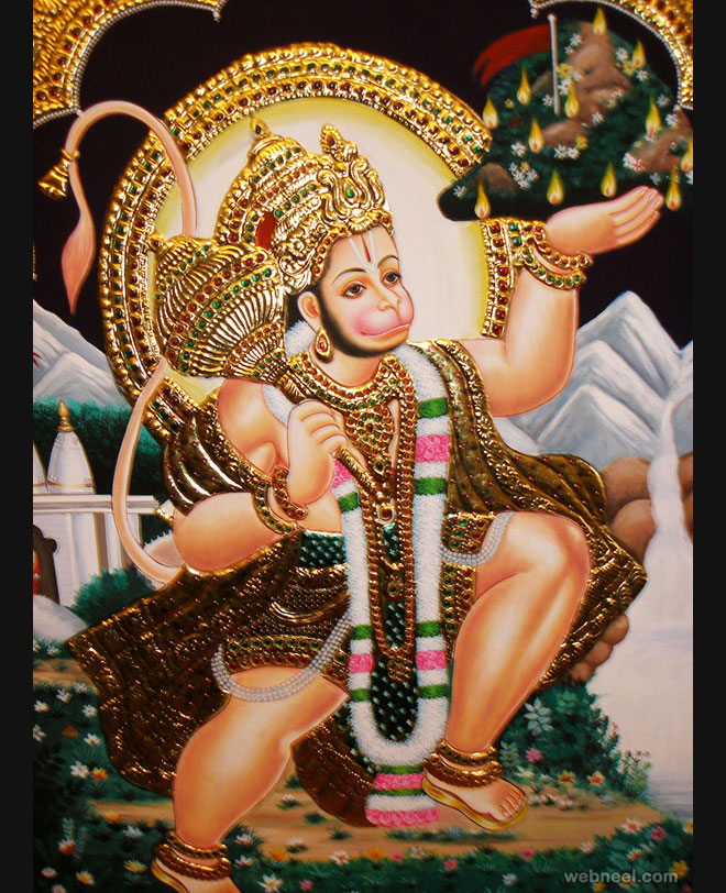tanjore painting hanuman by balajiartgallery