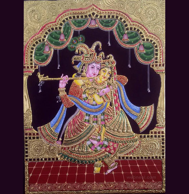 tanjore painting krishna radha by vishwasstudio