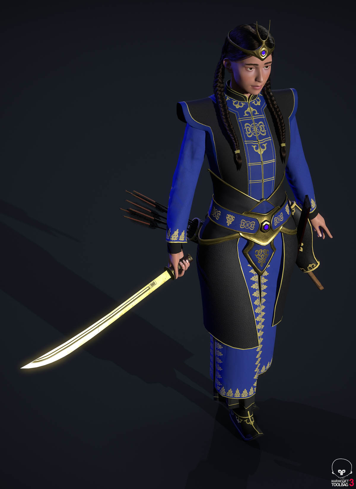 3d model blue yesui warrior sword
