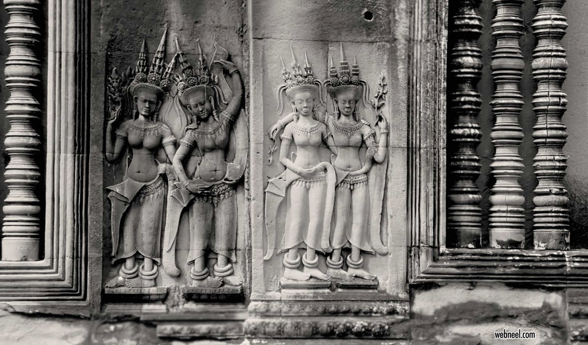 bas relief angkor wat devatas female cambodia