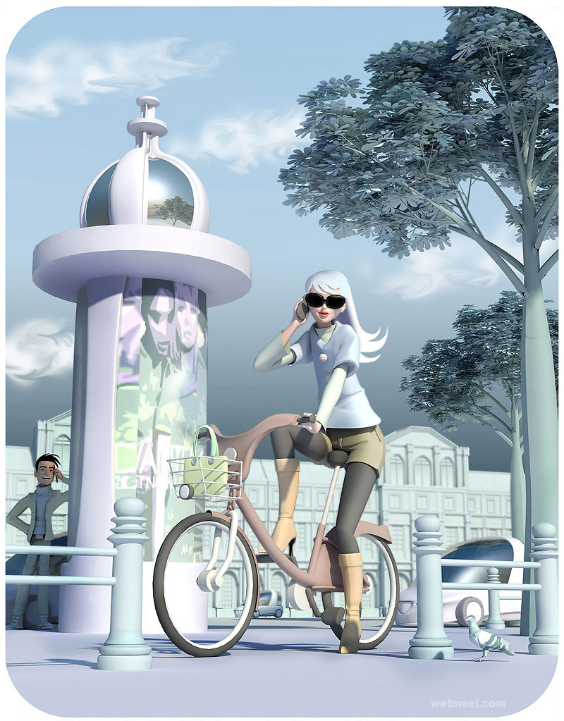 3d girl bicyle character by mattroussel