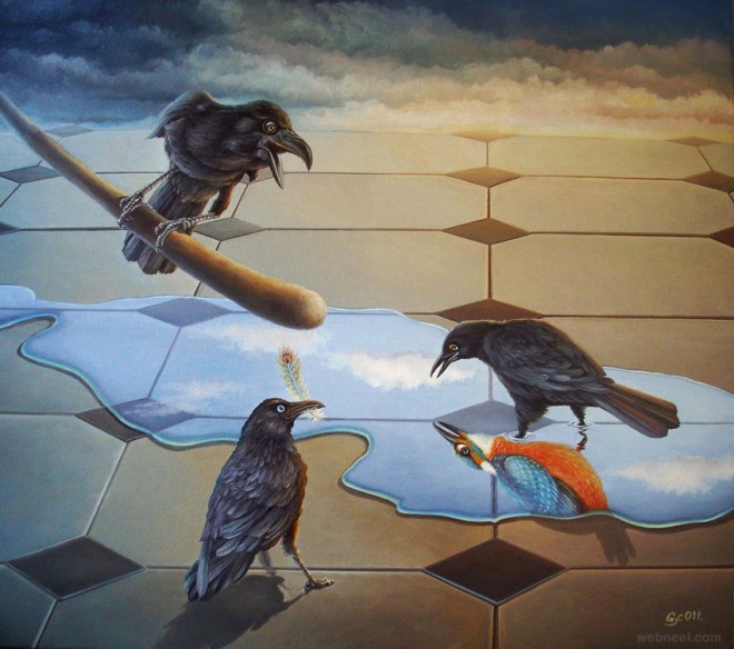 crow surreal art by ohmuller