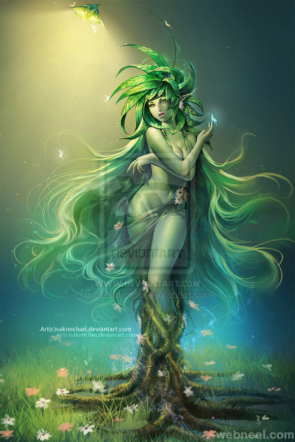 tree girl digital art by sakimichan
