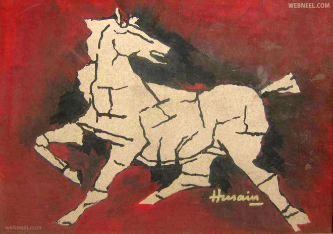 flying horse mf husain painting