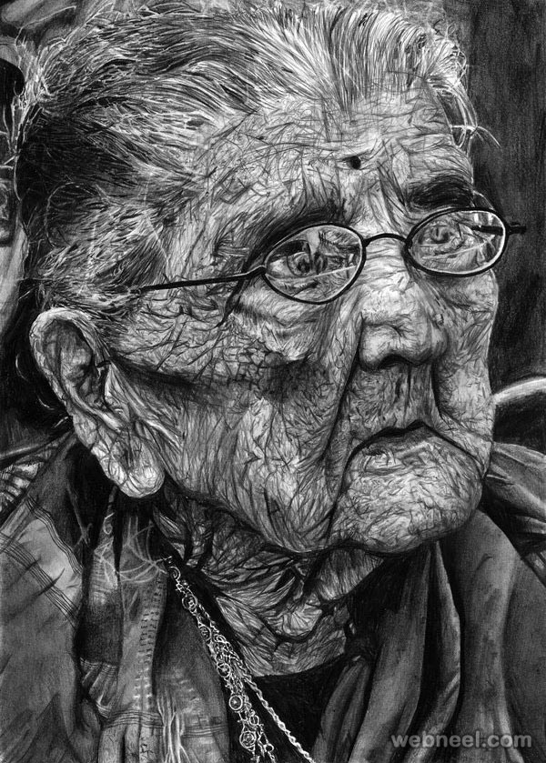 amazing drawing old woman lady