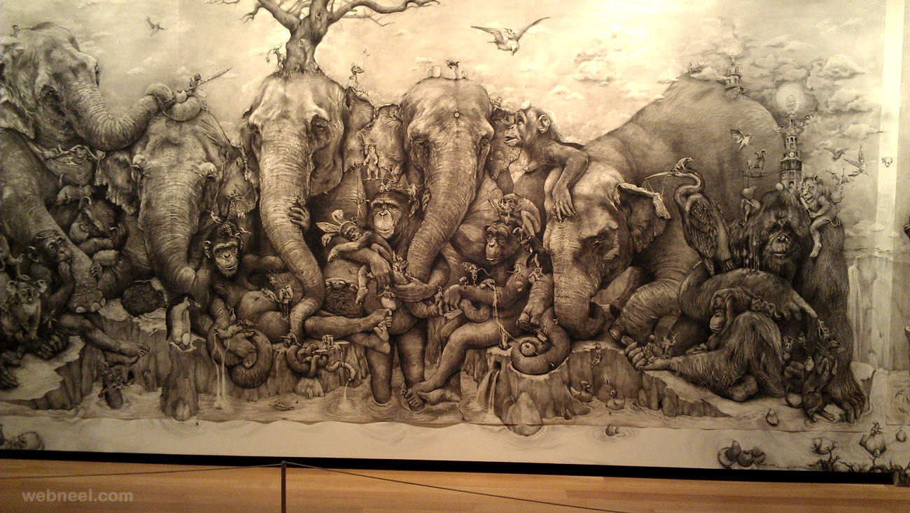 amazing drawing elephants mural