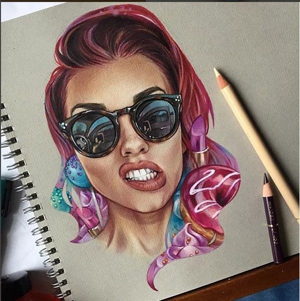 beautiful woman color pencil drawing by bokkei