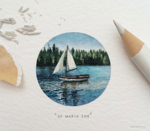 miniature painting artwork boat by lorraine loots