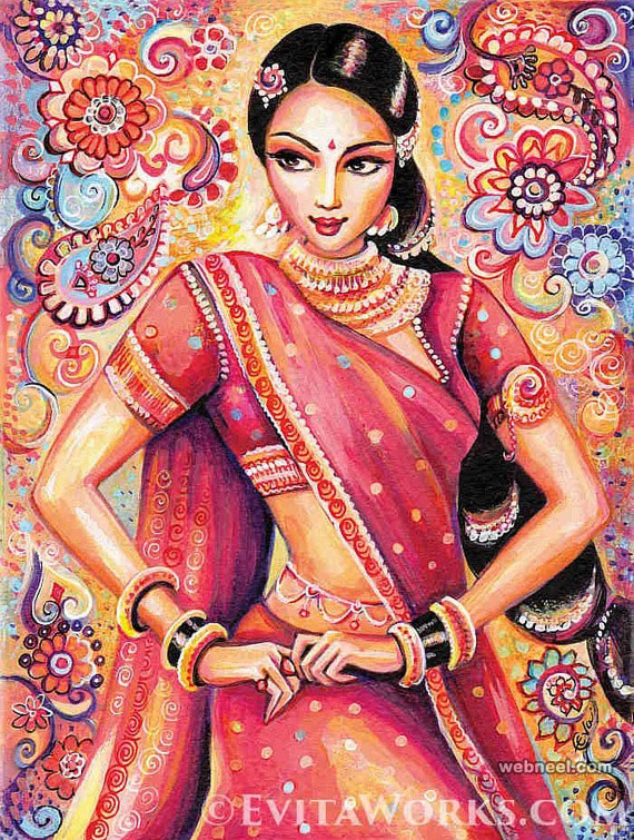 indian painting woman by evitaworks