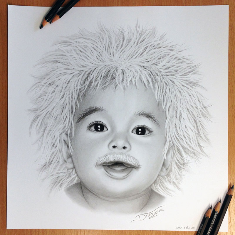 pencil drawing albert einstein baby