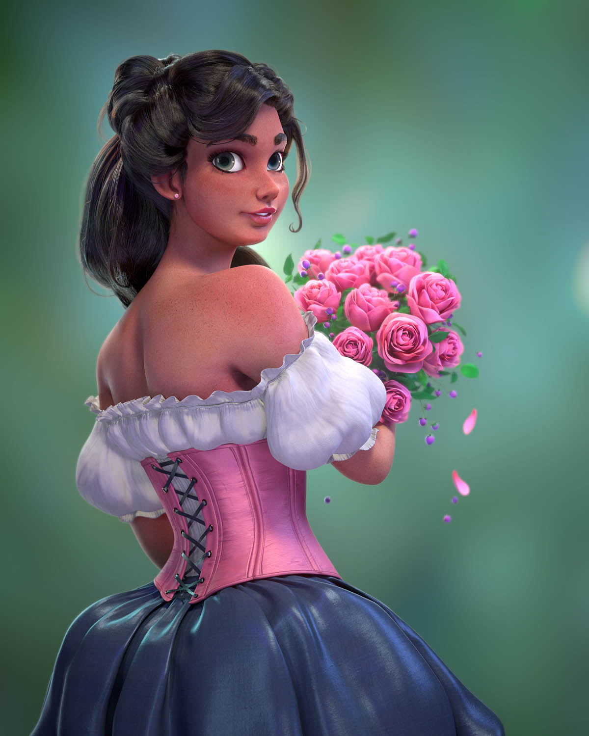 3d model netic girl with flowers by by ernesto ruiz 
