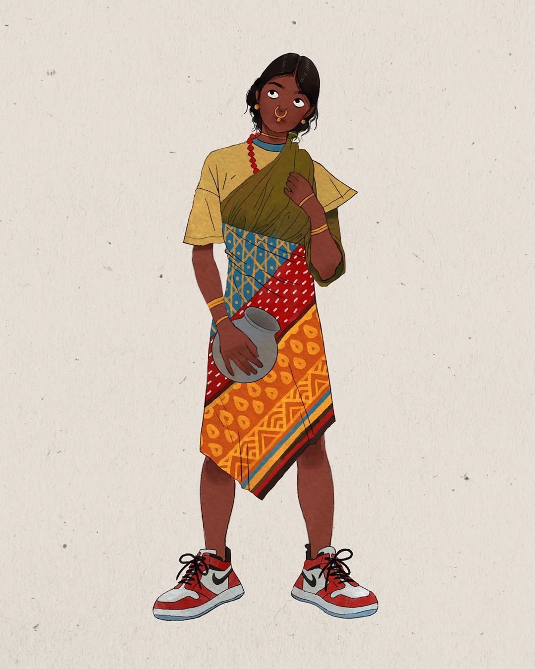 digital illustration rural modern woman by samyak prajapati