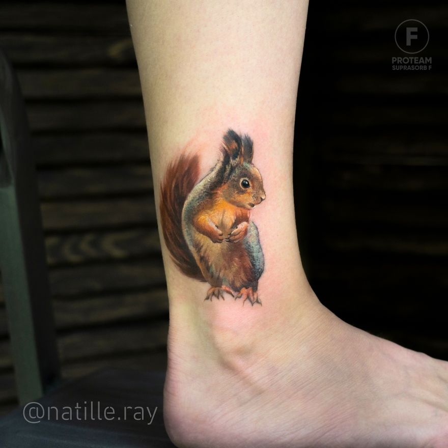 colorful animal tattoo art squirrel