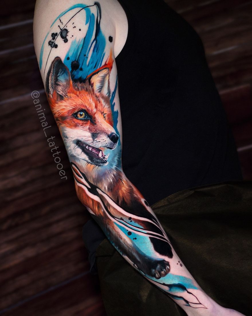 colorful animal tattoo art wolf