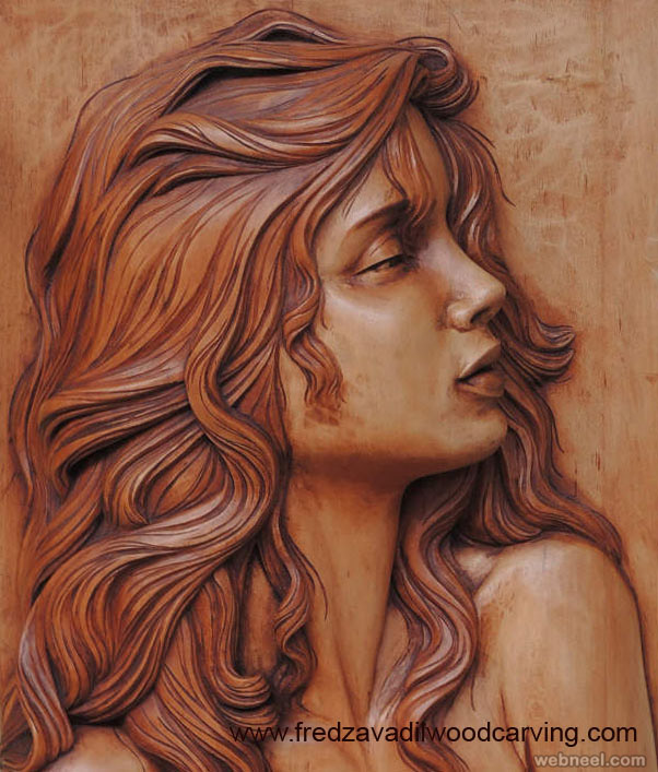 woman wood carving