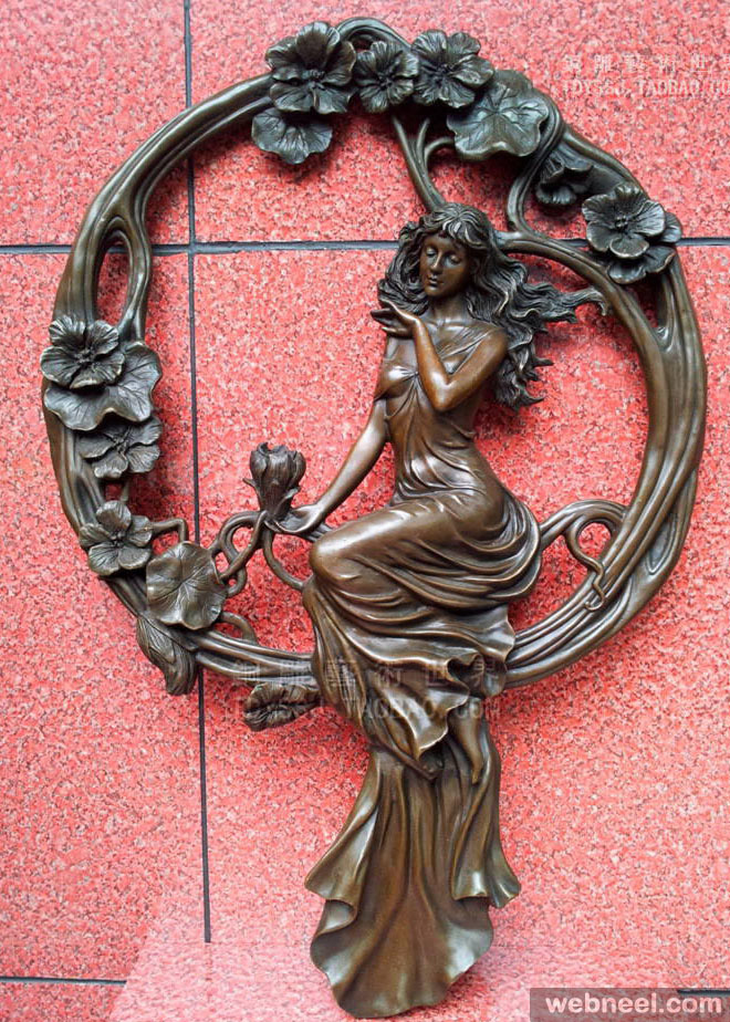 girl copper wall decoration sculpture