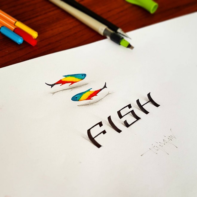 fish 3d calligraphy by tolga girgin