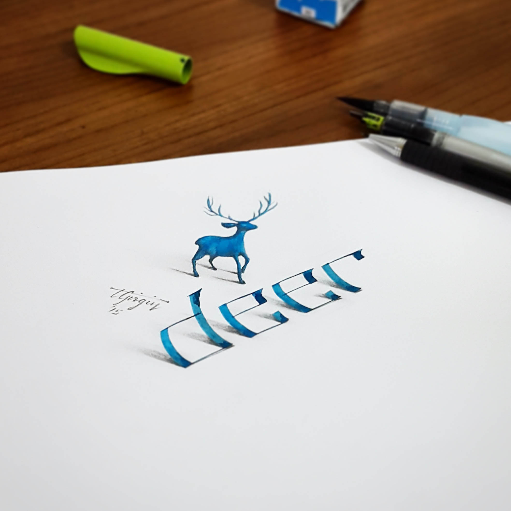 deer 3d calligraphy by tolga girgin