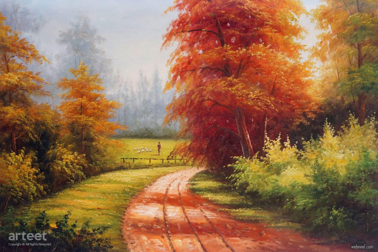 landscape artwork oil painting colorful by arteet