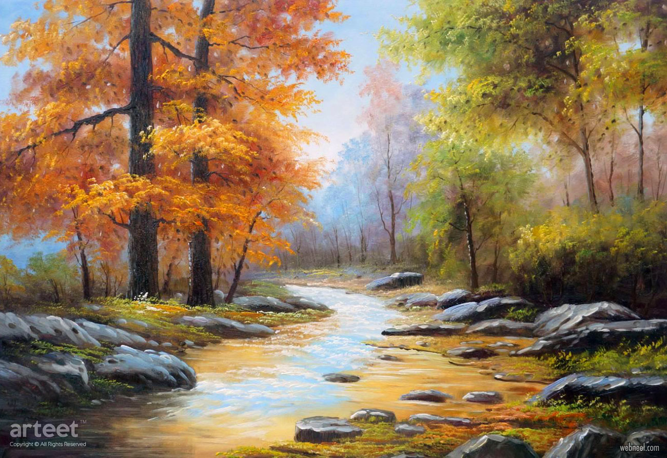 nature scenery oil painting trees by arteet