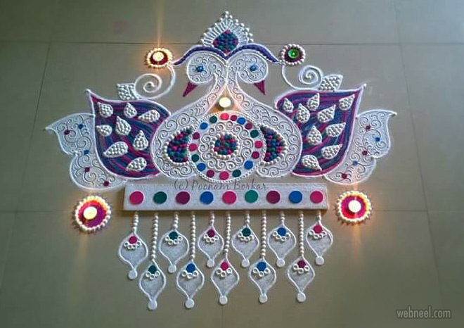 diwali rangoli design peacock by poonam borkar