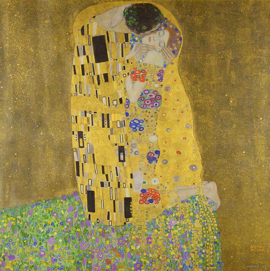 famous oil painting kiss by gustav klimt