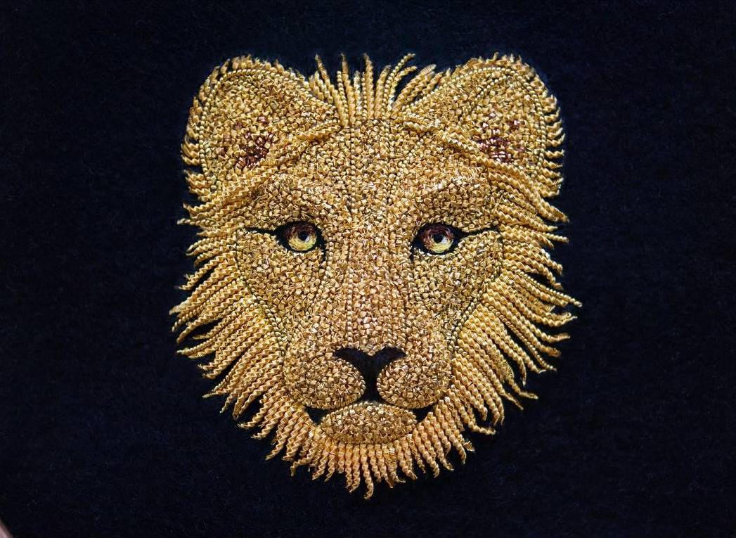 hand embroidery lion by laura baverstock
