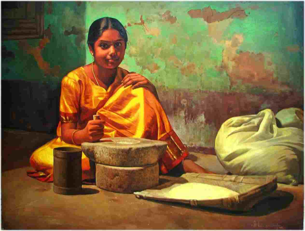 acrylic painting artwork flour mill tamilnadu by illayaraja