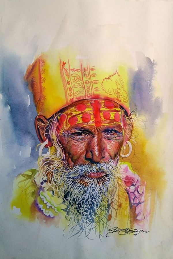 watercolor painting sage yellow by kannan chitralaya