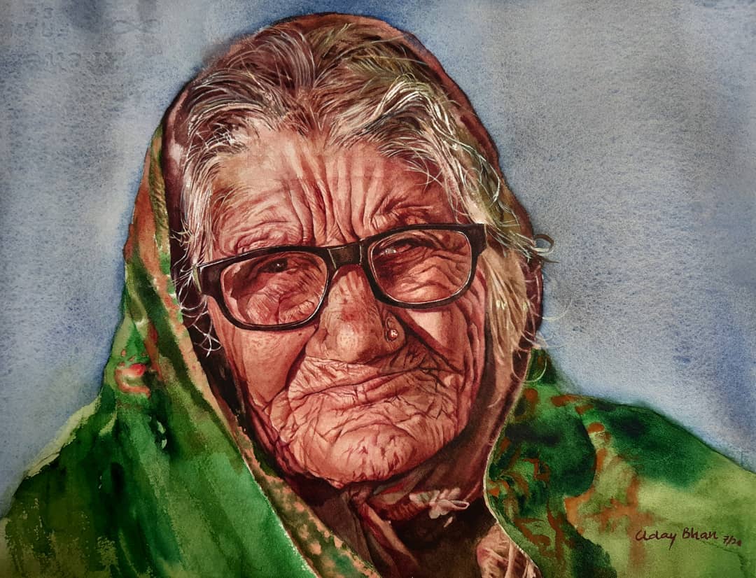 portrait watercolor painting rural woman