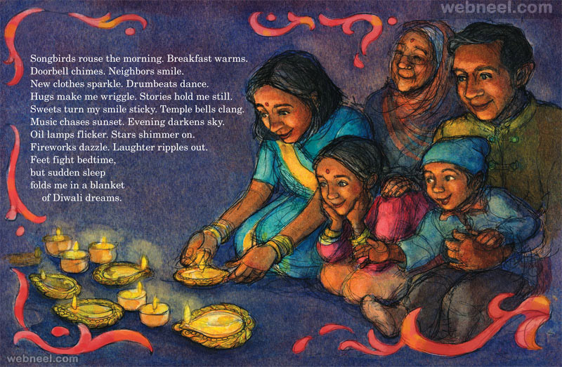 diwali greeting cards poem illustration