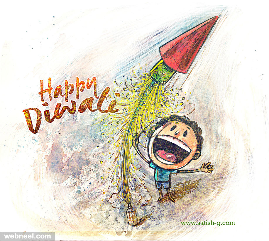 diwali greeting cards illustration by satishgangaiah