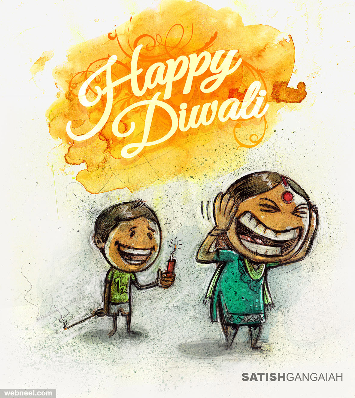 diwali greeting cards illustration by satishgangaiah