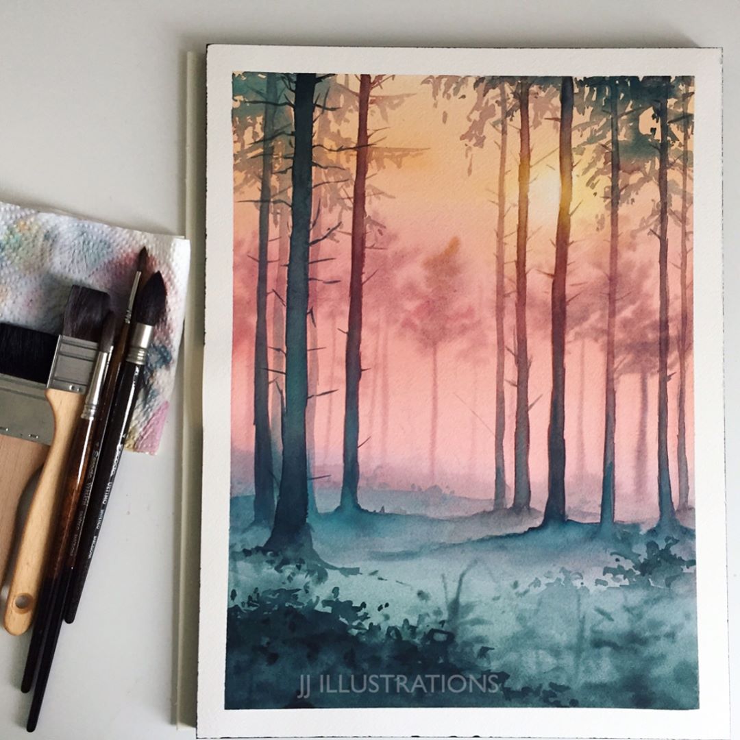 woods watercolor painting by jessica janik