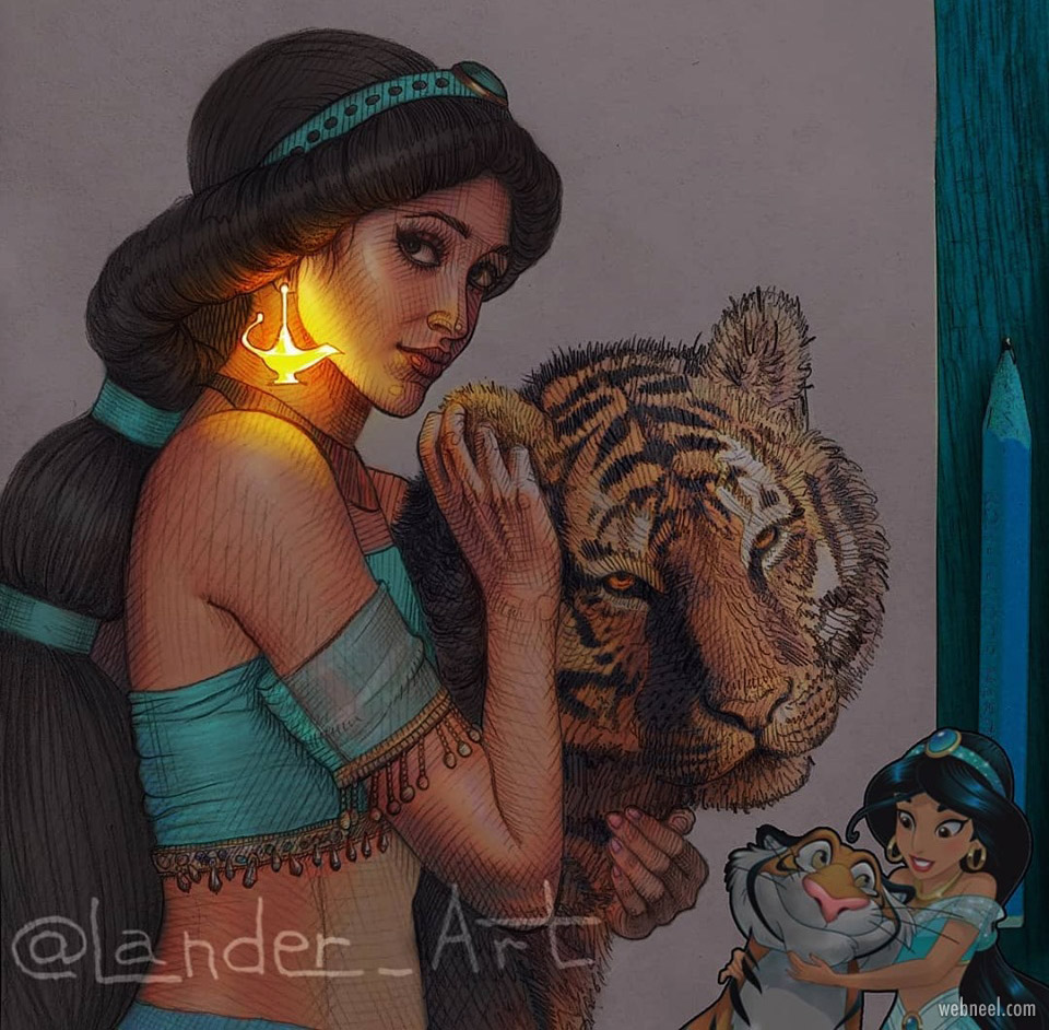color pencil drawing jasmine girl by chertkova elena