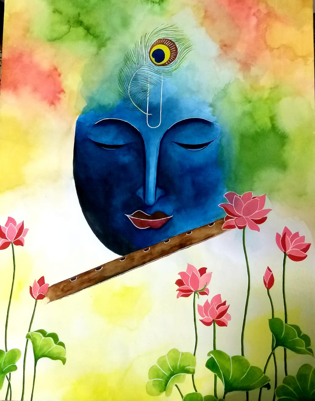 sri krishna water color painting by aparna das