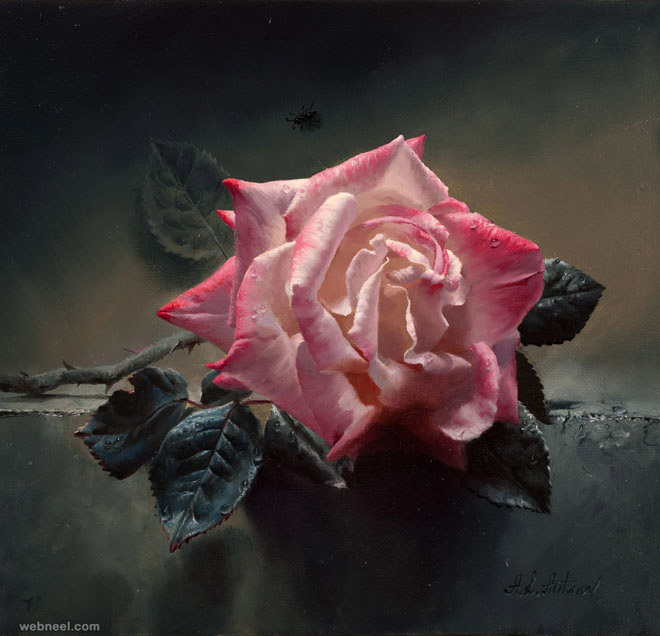 still life flower painting rose